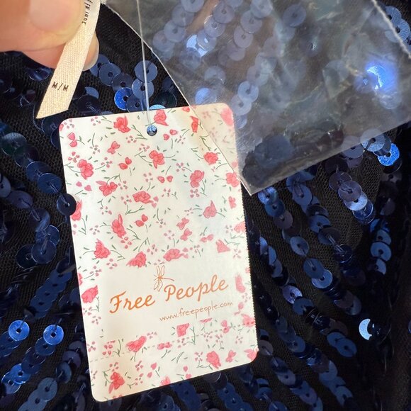 Free People Blue Sequin Cocktail Party Y2K V-Neck Dress Flirty Club Medium - Picture 12 of 16